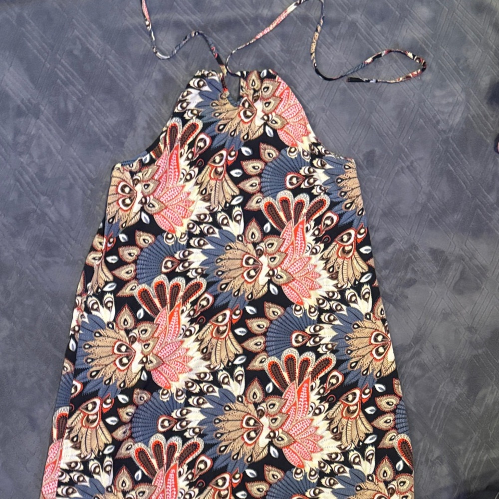 Halter Neck Peacock Print Dress